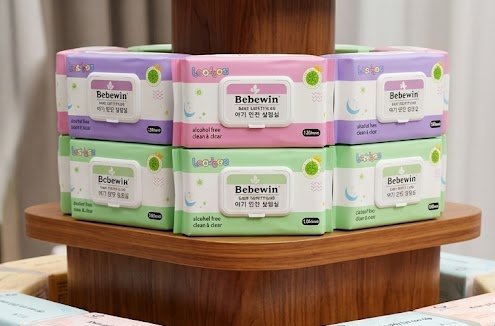 Trưng b&agrave;y một loạt c&aacute;c sản phẩm khăn ướt, khăn giấy v&agrave; giấy vệ sinh 'Gia Nguyen Paper'